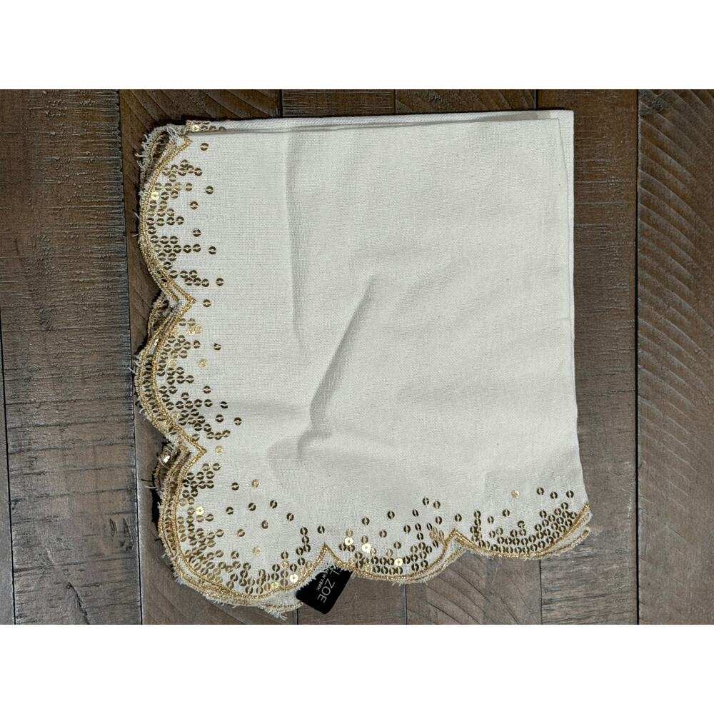 Rachel Zoe Scalloped Gold Sequin Napkins - Never Used - Set of 2